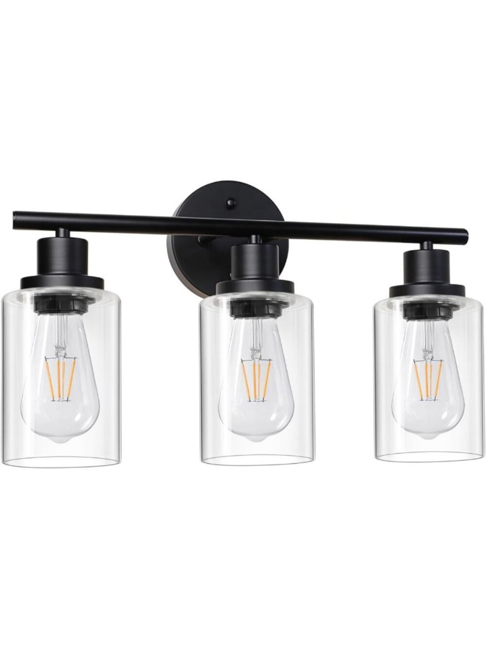 Modern 3-Light Bathroom Vanity Fixture, Black Wall Lamp with Clear Glass, E26